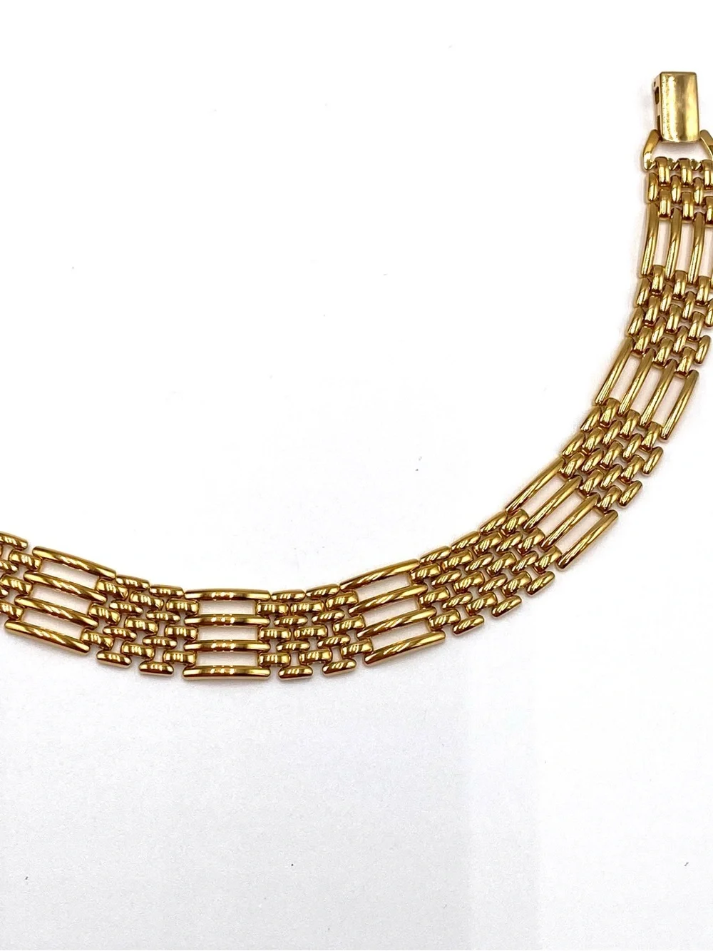 Vintage Napier Bracelet Linked Gold Tone Fold Over Clasp 7”